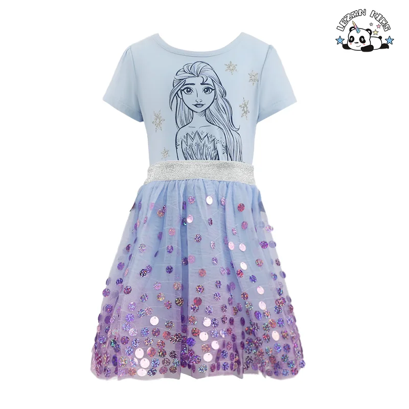 LEZONKIDS - Vestido de Menina de Manga Curta de Verão Personalizável com Design de Smocking e Lantejoulas
